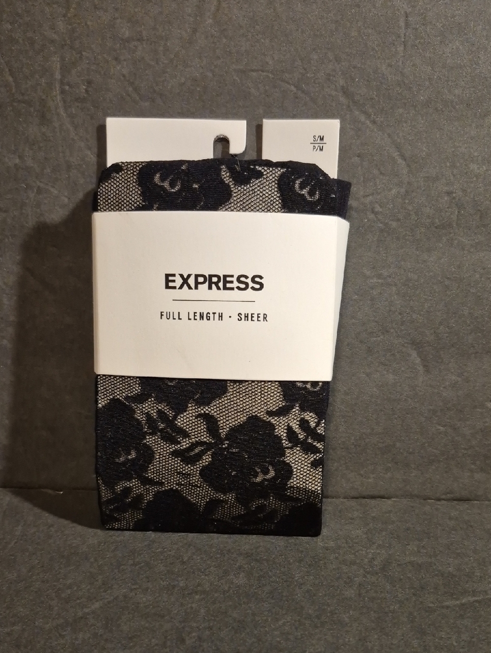*NEW* Express Full Length Black Flocked Rose Embossed S/M P/M Women's Panty Hose